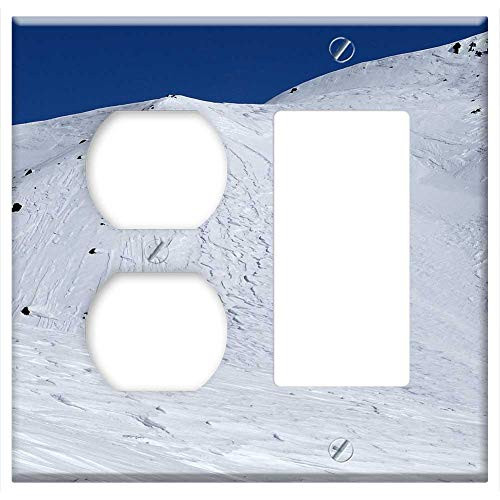 2-Gang, Outlet Rocker/GFCI Combination Wall Plate Cover - Mountains Slope Wind Snow Patterns Winter Frost