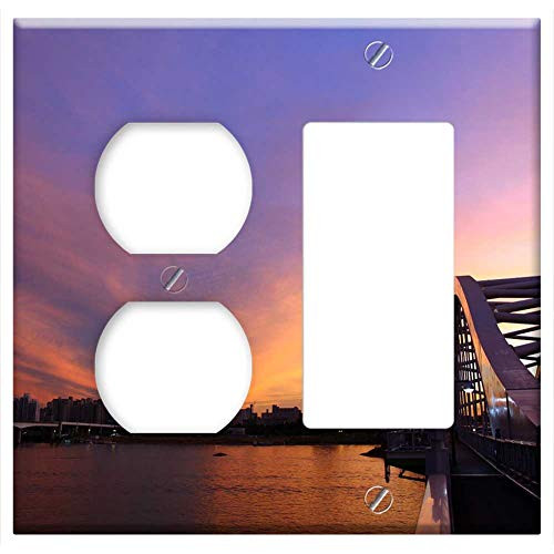 2-Gang, Outlet Rocker/GFCI Combination Wall Plate Cover - Republic Of Korea Seoul Han River Glow Landscape