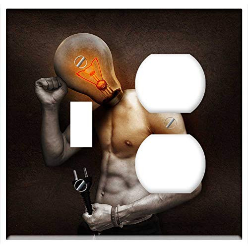 2-Gang, Toggle Outlet Combination Wall Plate Cover - Light Bulb Current Light Glow Glow Lamp Filament 1 2-Gang, Toggle Outlet Combination Wall Plate Cover - Light Bulb Current Light Glow Glow Lamp Filament 1