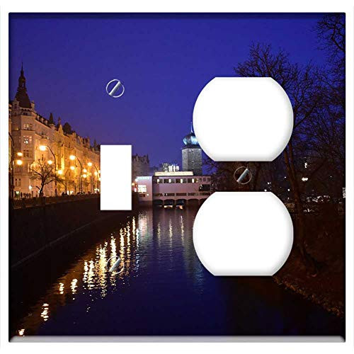 2-Gang, Toggle Outlet Combination Wall Plate Cover - City Night Lights Prague River Lamps Glow 2-Gang, Toggle Outlet Combination Wall Plate Cover - City Night Lights Prague River Lamps Glow