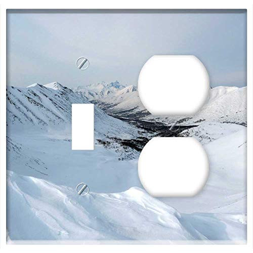2-Gang, Toggle Outlet Combination Wall Plate Cover - Mountains Ridge Slopes Rocks Snow Stones Height 1