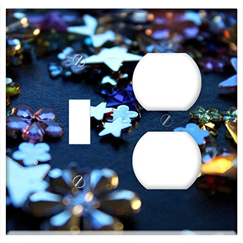 2-Gang, Toggle Outlet Combination Wall Plate Cover - Stars Glitter Shine Sparkle Glow Shiny Confetti