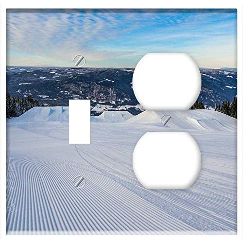 2-Gang, Toggle Outlet Combination Wall Plate Cover - Skiing Cold Slopes Winter Morning Ski Resort