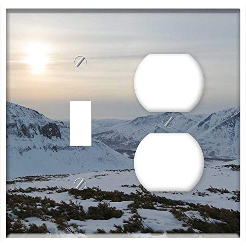 2-Gang, Toggle Outlet Combination Wall Plate Cover - Mountains Ridge Slopes Rocks Snow Stones Height 4