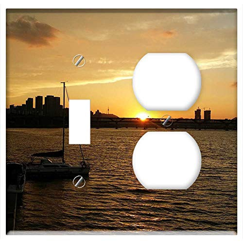 2-Gang, Toggle Outlet Combination Wall Plate Cover - Sunset Han River Glow The Evening Light Korea