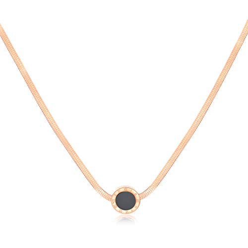 366DAYS Dainty Stainless Steel Roman Numerals Pendant Necklace Black Round Plate Pendant Chain Necklace for Women Girls Fashion Jewelry Gifts for Birthday Mothers Day Valentines Day (Rose Gold) 366DAYS Dainty Stainless Steel Roman Numerals Pendant Necklace Black Round Plate Pendant Chain Necklace for Women Girls Fashion Jewelry Gifts for Birthday Mothers Day Valentines Day (Rose Gold)