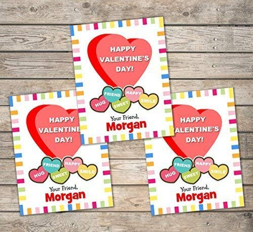 Kids Valentine Cards, Personalized Valentine Cards, Valentine's Day Candy Hearts Cards, Custom Valentines Cards (Set), Classroom Exchange Cards with Envelopes