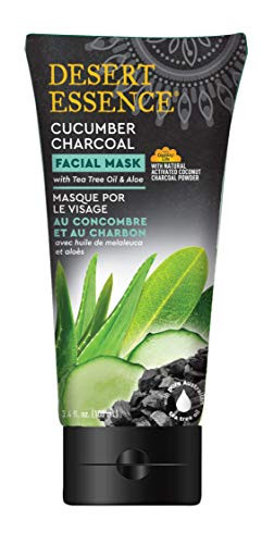 Desert Essence Facial Mask - Cucumber Charcoal w/Tea Tree Oil  and  Aloe - 3.4 Fl Oz - Detoxifies  and  Brightens Skin