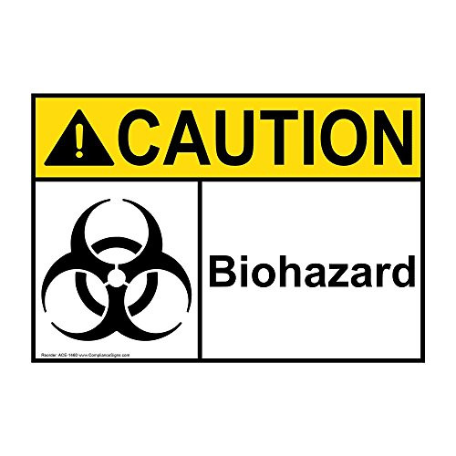 Caution Biohazard ANSI Safety Label Sticker Decal, 7x5 in. Vinyl for Medical Facility Process Hazards Hazmat by ComplianceSigns
