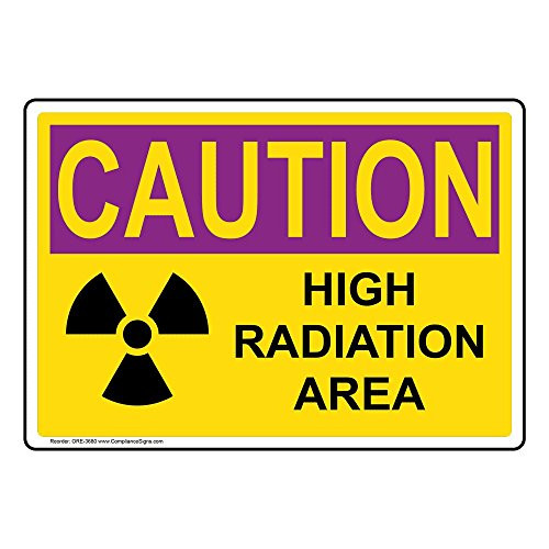 Radiation Caution High Radiation Area OSHA Safety Label Sticker Decal, 7x5 in. Vinyl for Process Hazards Hazmat by ComplianceSigns