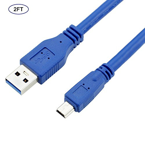Bluwee SuperSpeed USB 3.0 Cable - Type A-Male to Mini B 10-Pin Male - 0.6 Meter (2 Feet) - Round Blue
