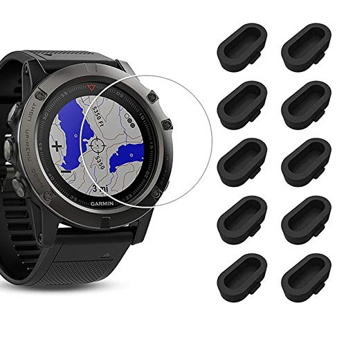 -10Plus6 Pack- Compatible with Garmin Fenix 5X/Fenix 5X Plus Screen Protector Film with Charger Port Protector, Silicone Anti-dust Plug Plus HD Clear Screen Protector Film for Garmin Fenix 5X/ Fenix 5X Plus
