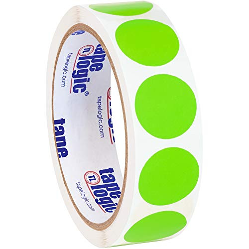 Tape Logic TLDL611J Inventory Circle Labels,"1", Fluorescent Green, 1 Roll of 500 Labels