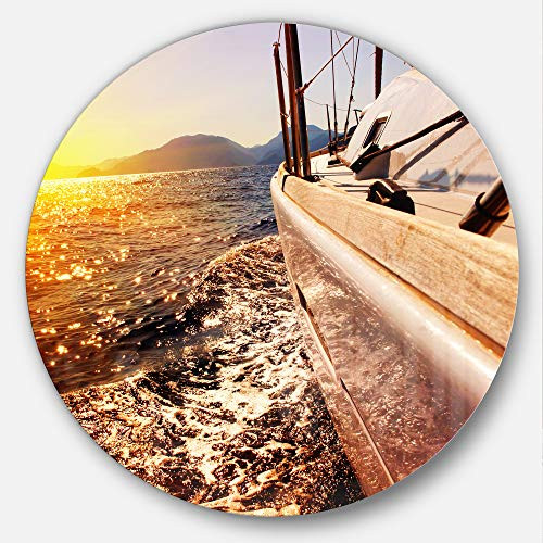 Designart Yacht Sailing Against Sunset- Seashore Circle Wall Art- Disc of 11, 11'' H x 11'' W x 1'' D 1P, Pink Designart Yacht Sailing Against Sunset- Seashore Circle Wall Art- Disc of 11, 11'' H x 11'' W x 1'' D 1P, Pink