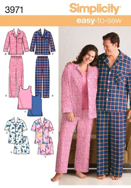 Simplicity Easy To Sew Men and Women's Matching Pajamas Sewing Patterns, Sizes XL-XXL