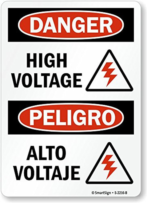 Smartsign S-2216-B-PL-14"Danger: High Voltage" Plastic Sign, Bilingual with Graphic, 14" x 10", Black/Red on White
