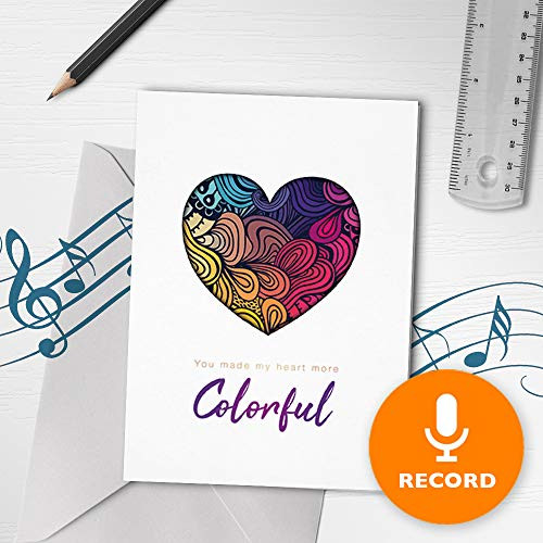 Colorful Musical Love Card - Sweet Valentines Day Card, Romantic Love Card, Recordable Musical Greeting Card 00192 (120 Second Recordable)