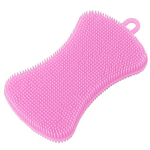 Silicone Sponge Dish Washing Brush Scrubber Pot Pan Sponge Scrubber Multipurpose Non Stick Kitchen Gadgets Cleaning Tool - Pink