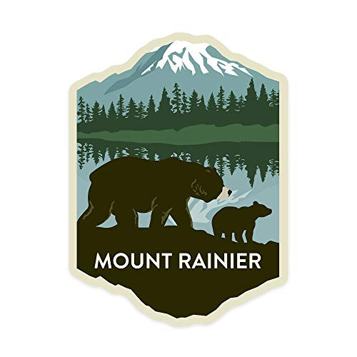 Lantern Press Mount Rainier National Park, Washington, Bears, Vector, Contour 99319 (Vinyl Die-Cut Sticker, Indoor/Outdoor, Small)