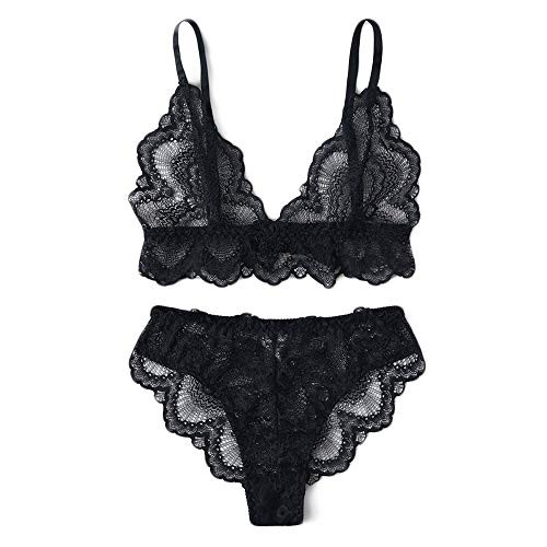 WensLTD Women 2 Piece Sexy Lace Lingerie Bra and Panty Set Strappy Babydoll Bodysuit (L, Black) WensLTD Women 2 Piece Sexy Lace Lingerie Bra and Panty Set Strappy Babydoll Bodysuit (L, Black)