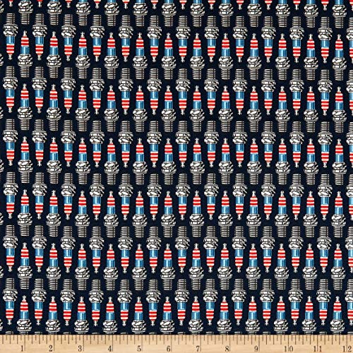 American Muscle Spark Plugs Patriotic Fabric by the Yard