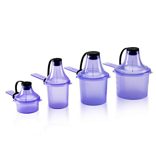 The Scoopie Supplement Container, Scoop, and Funnel System for Pre Workout Powder and Post Workout Protein, Spill Proof Holder Dispenser, Gym and Shaker Bottle Travel Accessory, PACK OF 4, PURPLE