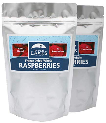 Thousand Lakes Freeze Dried Fruits and Vegetables - Raspberries 2-pack 1.2 ounces (2.4 ounces total) - No Sugar Added - 100 percent Whole Raspberries