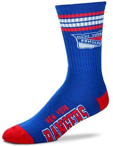 For Bare Feet NHL 4 Stripe Deuce Crew Men Socks-New York Rangers-Large (10-13)
