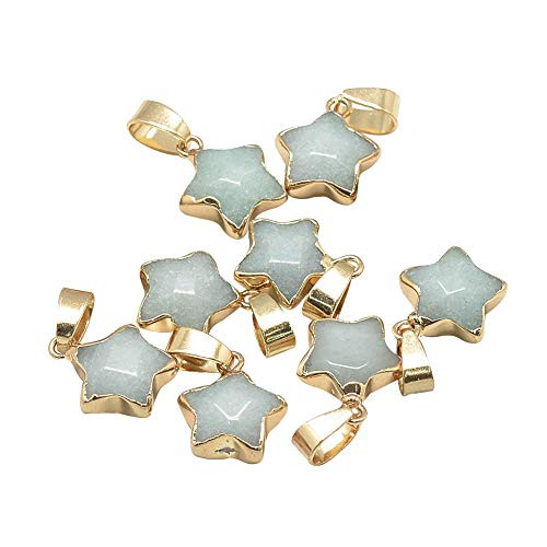 arricraft 10PCS Gemstone Pendant, Star Stone Pendants, Gemstone Charms with Golden Iron Pinch Bail, Mixed Stone Pendants for Necklace Jewelry Making