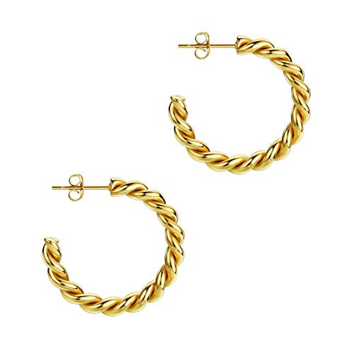 6G 30mm 14K Gold Plated Twisted Rope Round Hoop Earrings Lightweight Chunky Open Hoops Gold Hoop Earrings For Women Thick Earrings Fashion Piercing Jewelry For Men Huggie Hoop Earring Lobe Earrings