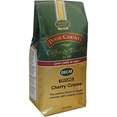 Door County Coffee, Cherry Crème Decaf, Flavored Coffee, Medium Roast, Ground Coffee, 10 oz Bag