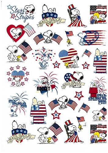 Peanuts Character Snoopy and Woodstock 4th of July Patriotic Sticker Sheet, 30 Stickers