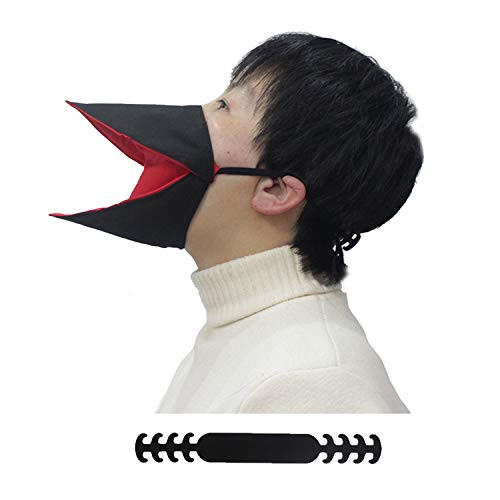 YULAO DA Personality Animal Face Cover, Talking Duck Face Cover,Open and Close When You Move Your Jaw ,Can Be Used On Ears or With Extension Straps Holder. (BLACK, L(For big guy))
