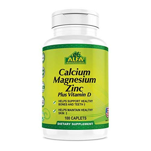 Calcium Magnesium Zinc Plus Vitamin D by Alfa Vitamins - Calcium Supplement 100 Caplets - Support The Immune System, Bone Health, Energy Production - 100 Caplets