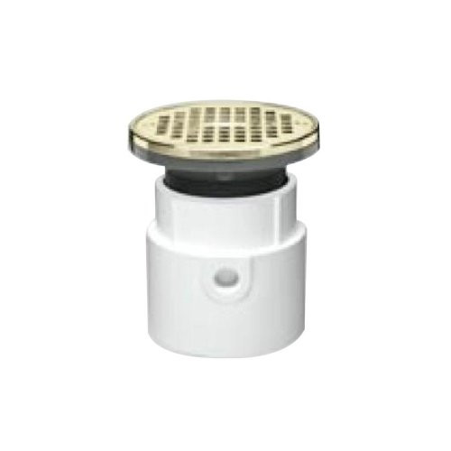 Oatey 72198 PVC Pipe Base General Purpose Drain with 6-Inch CHR Grate and Round Ring, 4-Inch
