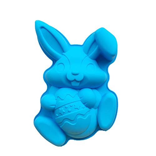 Easter Bunny Silicone Mold Rabbit Holding Egg Cake Pan Bakeware Mold for Easter Day Party Dessert (Blue)