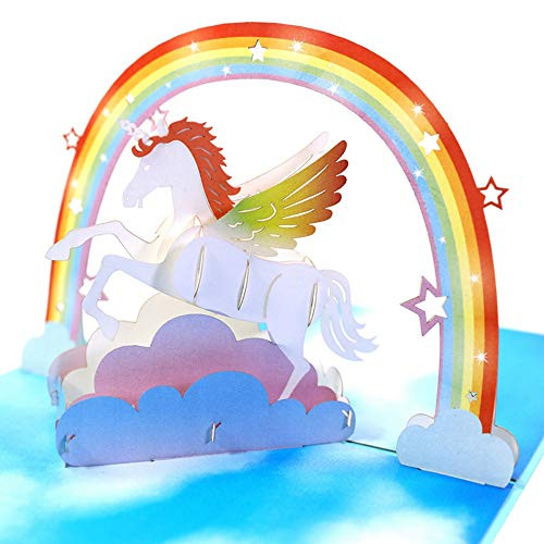 Wugakio Rainbow Unicorn The Child Pop Up Card,3D Card,Paper Pop Up Birthday Card,Greeting Card for Mothers Day,Card for Wife,Valentines Card,Anniversary Pop Up Card, Gifts for all Occasion