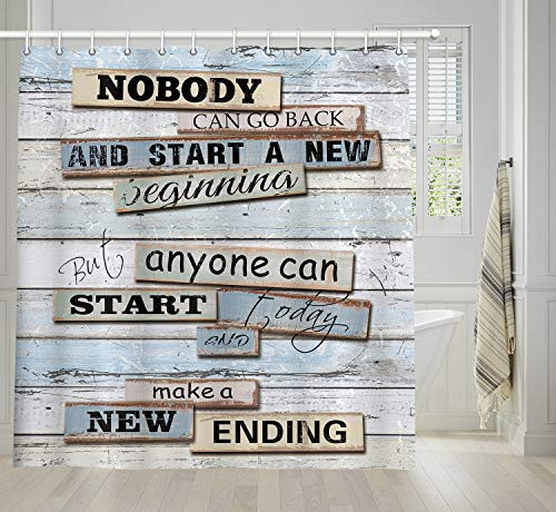 NYMB Rustic Vintage Wooden Board Shower Curtain, Rustic Cabin Farmhouse Shower Curtain, Inspirational Quotes Fabric Shower Curtain for Bathroom 12PCS Hooks, 69X70IN