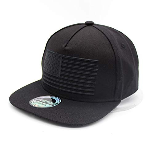 SINLOOG Unisex Baseball Cap, American Flag Hat Snapback Cap, Flat Bill Brim Dad Hat (Black)