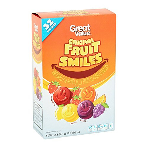 Great Value Original Fruit Smiles, Box of 32 Pouches