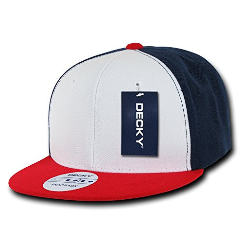 DECKY 3 Tone Flat Bill Snapbacks, Navy/Red