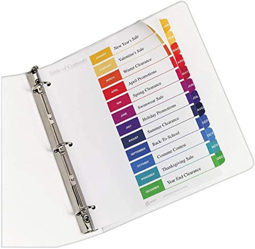 AVERY-DENNISON, Ready Index Contemporary Table of Contents Divider, Jan-Dec, Multi, Letter, Set