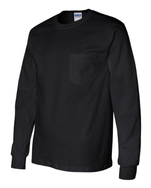 Gildan Men's Ultra Cotton Long Sleeves Pocket T-Shirt_Black_XL