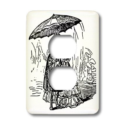 3dRose lsp_46600_6 Black n White Vintage Dog n Cat Under Umbrella Outlet Cover