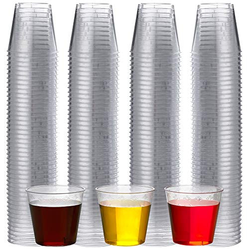 Plastic Shot Glasses - 200 Bulk Pack - 1 Ounce Shot Cups Clear Premium Mini Hard Plastic, Disposable and Reusable for Samples, Jello Shots, Bachelorette, Birthday Parties, Weddings, Dessert