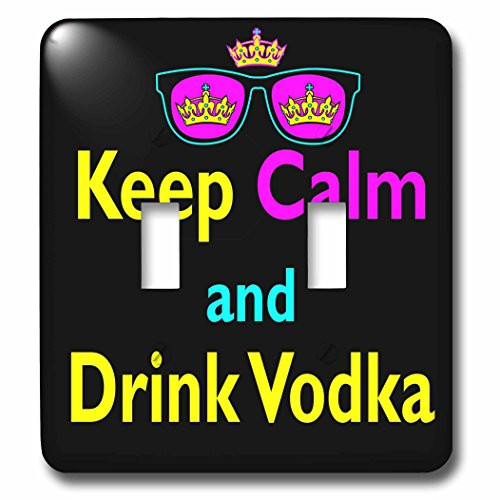 3dRose lsp_116619_2 Cmyk Keep Calm Parody Hipster Crown And Sunglasses Keep Calm And Drink Vodka - Double Toggle Switch