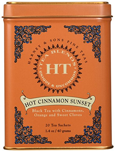 Harney & Sons Caffeinated Hot Cinnamon Sunset Black Tea with Orange and Cloves Tin 20 Sachets