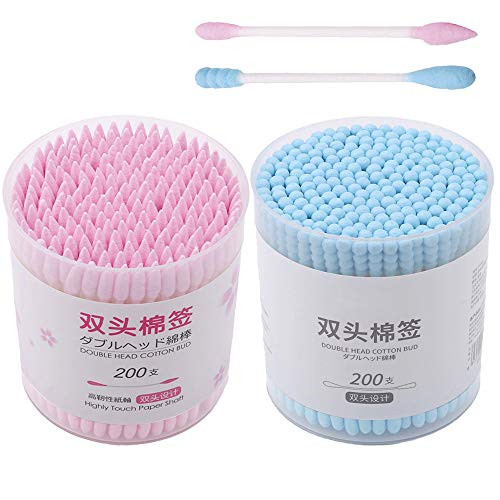 400PCS Cotton Swabs Disposable Cotton Swabs Double Cotton Tips With Paper Stick Pointed Round and Spiral Head Safe Highly Absorbent Hygienic Sterile Sticks for Nose Ear Cleaning Makeup Removal