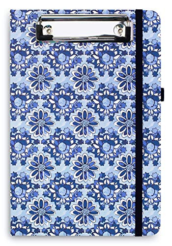 Vera Bradley Blue Mini Clipboard Folio with Refillable 9"x6" Lined Notepad, Interior Pocket, and Pen Loop, Ikat Island Tile
