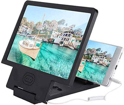 Tonysa Mobile Phone Screen Amplifier, Mobile Phone Screen Magnifier Video HD Magnifier Bracket Enlarge Screen with Speaker with Audio Speaker for All Smarthones(Black)
